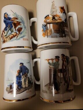 Norman Rockwell "Seafarers" Collection Porcelain Mugs = 4